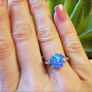 Elegant Blue Opal Silver Ring